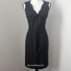 Black Halo Little Black Dress‎ Sleeveless Sheath Preppy Career sz 4 Pleated